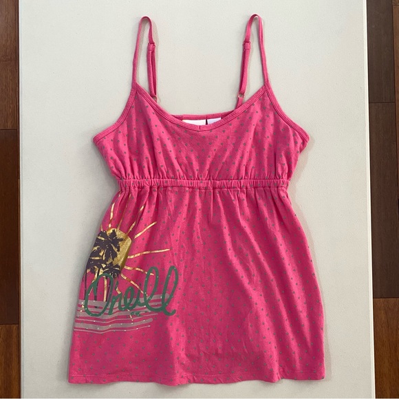 O'Neill Surfer Girl Sleeveless Polkadot Babydoll Pink Cami Tank Top Girl Size L - Picture 11 of 12